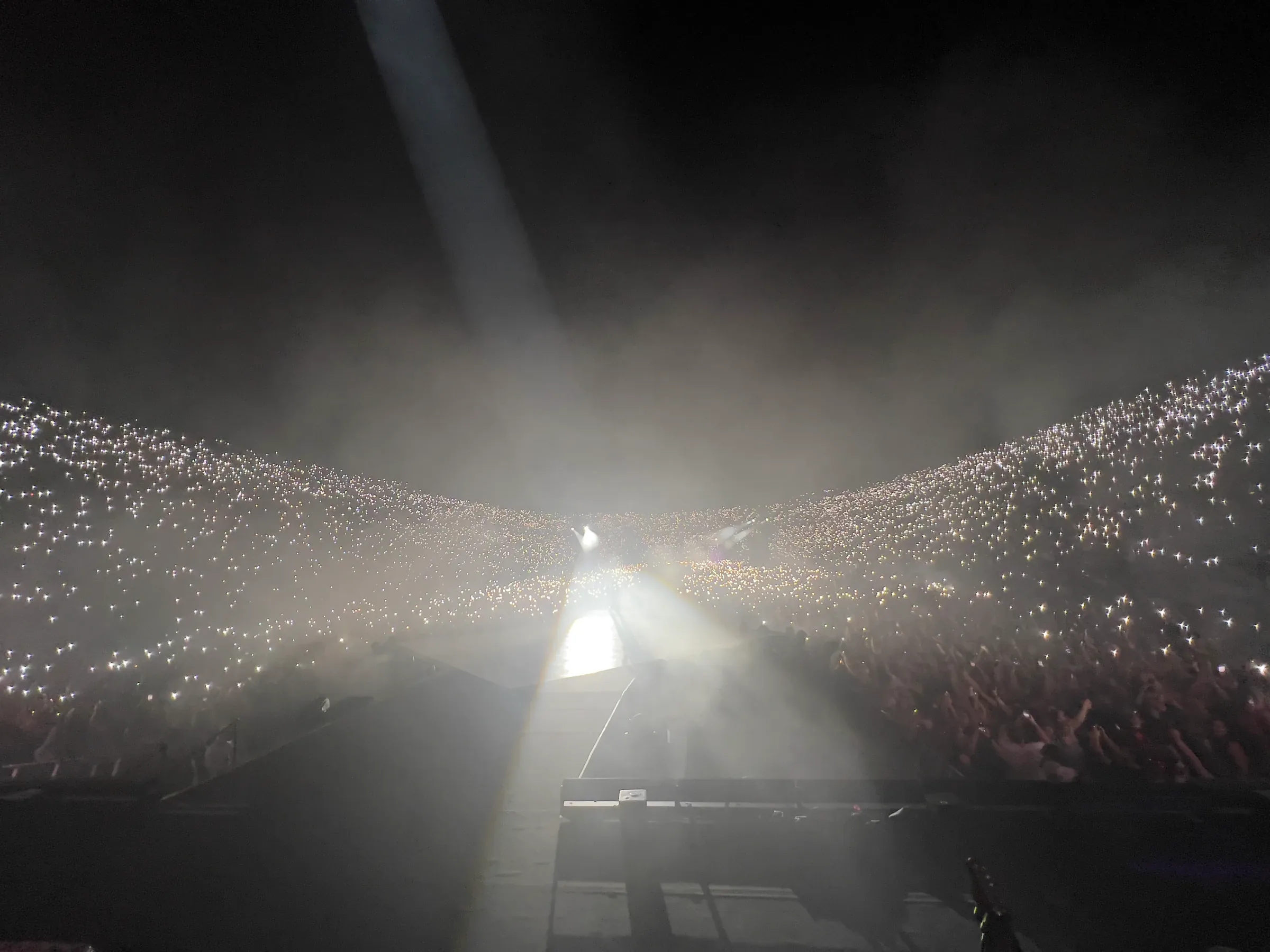 The view from the stage at Anna Vissi's Kallimarmaro concert, with the audience lighting up the stadium